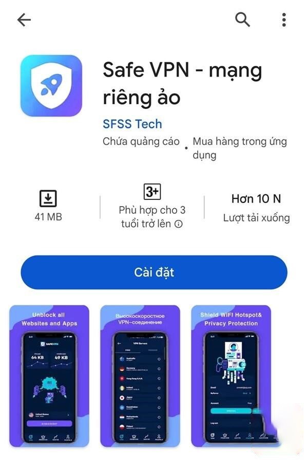 Nhấn “Cài đặt” để tiến hành cách fake IP bằng SaferVPN