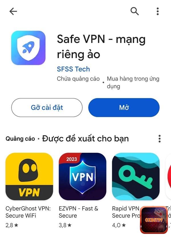 Thực hiện cách fake IP bằng SaferVPN khi nhấn "mở'